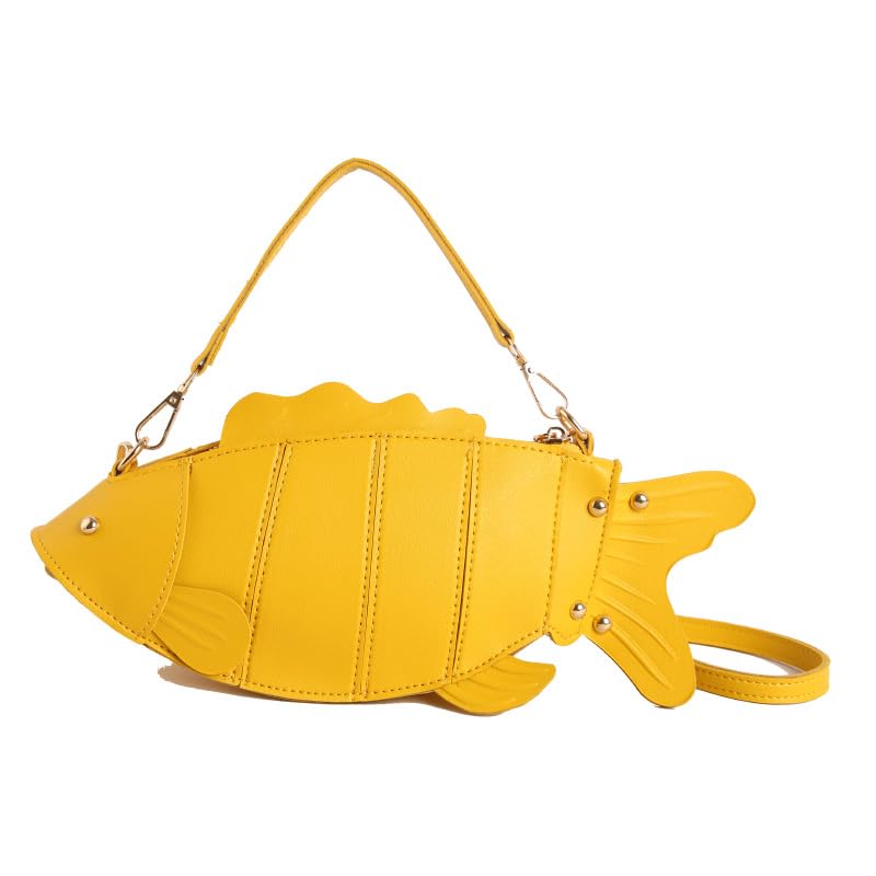 Cute 3D Goldfish Shaped Shoulder Bag Crossbody Bag Novelty Fish Purse Unique Animals Shaped Handbag for Women (Yellow)