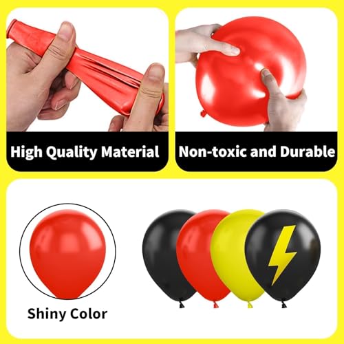 Image of Red Black Yellow Balloons, 60 Pcs 12 Inch Energy Lightning Theme Balloons for Kids Adventure Birthday Party, Game Action Baby Shower Decorations