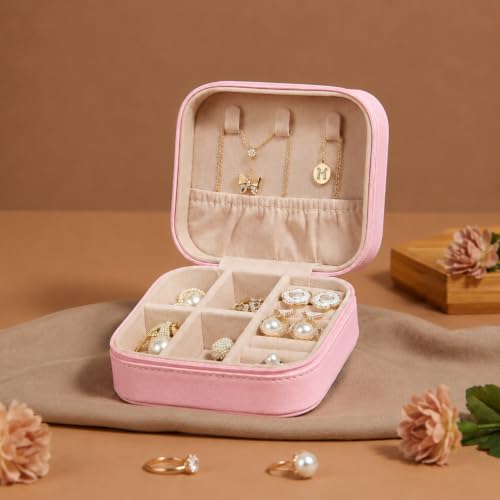 Image of PRIMIT Personalized Jewelry Box with Name & Birth Flower - Custom Travel Jewelry Organizer Case - Bridesmaid, Birthday, Christmas Gift for Women & Girls (Spring Elegance)