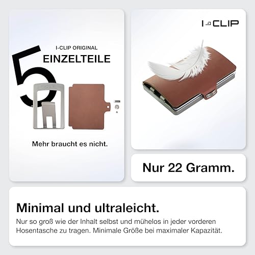 Image of I-CLIP Original Credit Card Case with Money Clip - Soft Touch Smooth Leather Slim Wallet - Leather Wallet - Premium Wallet - Card Case - Oak