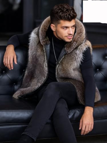 Image of Idopy Men's Winter Faux Fur Sleeveless Vest Gilet | Soft thick faux fur waistcoat, warm sleeveless outerwear for winter daily casual party street outfits
