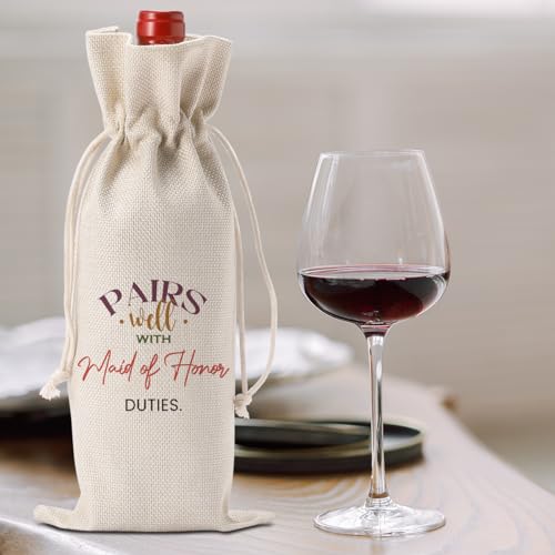 Image of Maid of Honor Bridesmaid Proposal Gifts, Maid of Honor Bridesmaid Wine Bag | Wedding Engagement Gift for Maid of Honor Bridesmaid Wine Bottle Bag, Pairs Well with Maid of Honor Duties Wine Bags