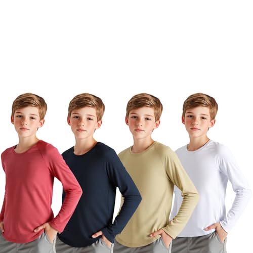 Youth Boys Girls Long Sleeve Active Shirts Dry-Fit Moisture Wicking Athletic Performance T-Shirt Tops