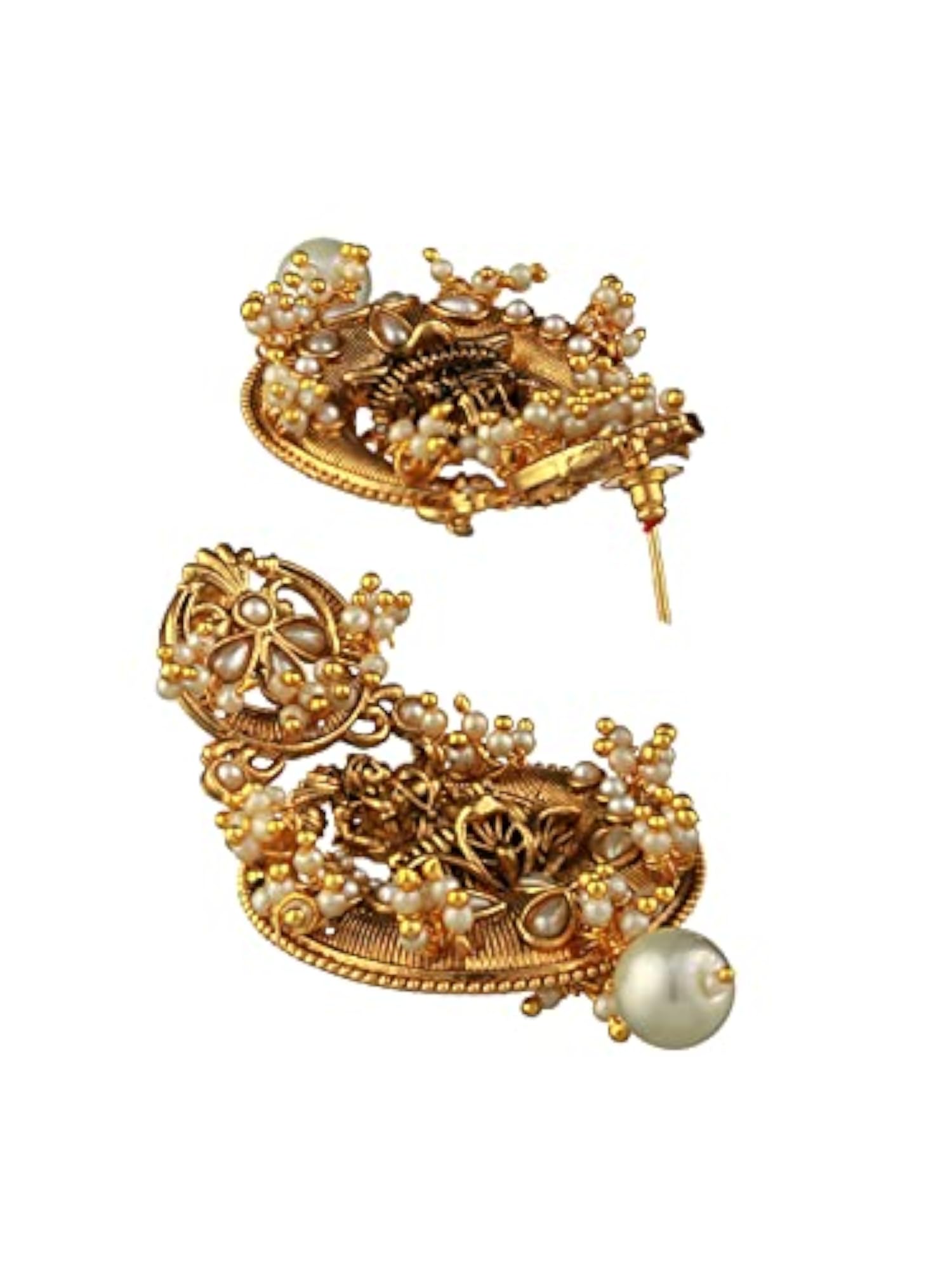 Goddess Laxmi Floral Pearl Plated Earrings