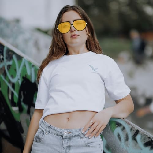 YAMEIZE Oversized Pilot Sunglasses for Women Men Retro 70s Double Bridge With Earring Round Shield Big Sun Glasses UV4003