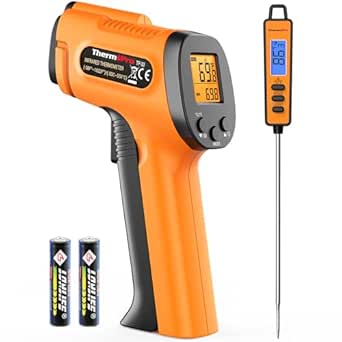 ThermoPro Temperature Gun, Infrared Thermometer Gun with Laser Pointer, Meat Thermometer Digital with Super Long Probe, Food Thermometer for Cooking, Laser Thermometer Gun -58℉-1022℉ Not for Human