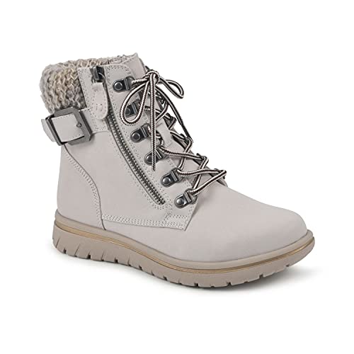 CLIFFS BY WHITE MOUNTAIN Women's Hearty Ankle Boot, Winter White/Fabric/Sweater, 9.5 W