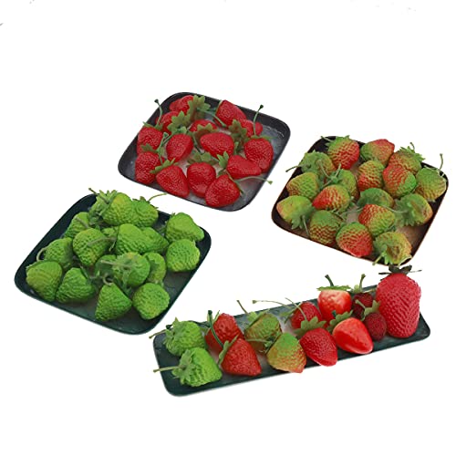 Meiwlong 30 Pcs Artificial Realistic Plastic Strawberries Lifelike Fake Red Assorted Size Fruit Faux Simulation Centerpieces Props Decoration Party Wedding Cabinet Home #TOP1