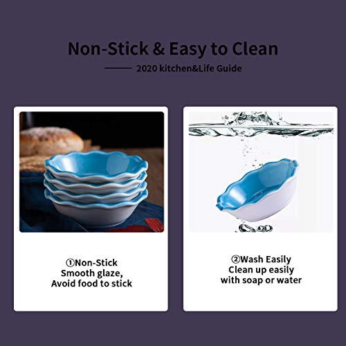 Ceramic Mini Pie Pan Set, Jemirry 5 inch Round Pie Dish Quiche Tart Cake Pan for Baking, Set of 4 -Reactive Glaze Light Blue - Thumbnail 7