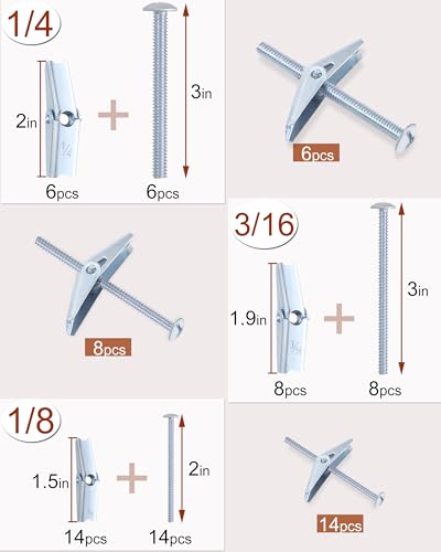 Wxvhji Toggle Bolts Wall Anchors for Drywall Heavy Duty 28pcs Toggle Anchors Hollow Wall Anchors Butterfly Anchors Drywall Anchors Toggle Bolts and Wing Nut Kit