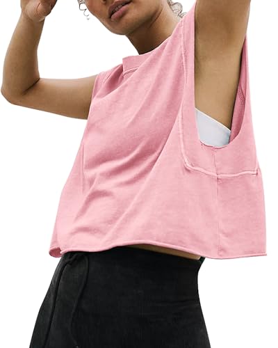 Image of HUGOOME Women Workout Tank Tops Oversized Crop Sleeveless Tee Loose Fit Boxy Basic Yoga Active Summer T Shirts Gym 2026