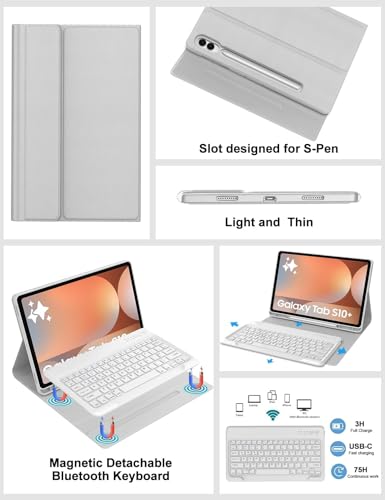 Image of Keyboard Case for Samsung Galaxy Tab S10 Ultra / S9 Ultra / S8 Ultra 14.6 inch, Smart Magnetic Detachable Wireless Bluetooth Keyboard, Slim Protective Folio Case with S Pen Holder, Auto Sleep /Wake