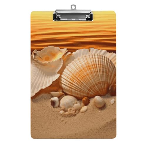 Porte-bloc A4 en plastique avec motifs coquillages et sable 31,8 x 21,6 cm