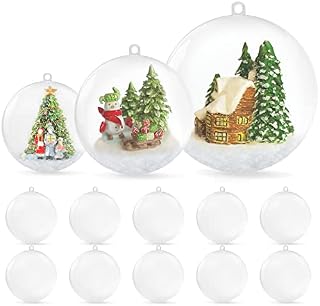 Pelle & Sol 8cm 10-Pack Clear Round Plastic Baubles Christmas Ornaments for Holiday Event, Wedding Party Decoration, Hanging Arts and DIY Fillable Crafts Accessories (8cm)
