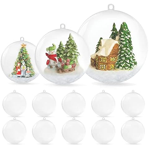 Pelle & Sol 12cm 10-Pack Clear Round Plastic Baubles Christmas Ornaments for Holiday Event, Wedding Party Decoration, Hanging Arts and DIY Fillable Crafts Accessories (12cm) Cover