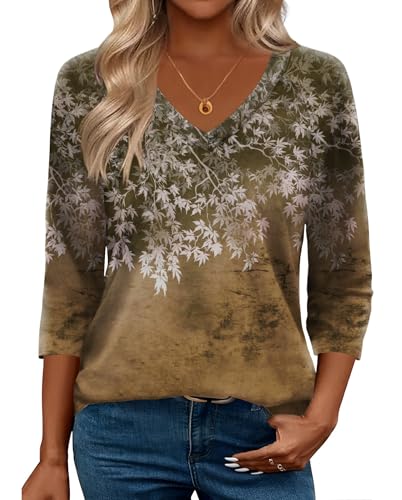 Image of Zeagoo 3 /4 Length Sleeve Womens Tops Casual V Neck Shirts Soft Basic Tees Business Work Blouses