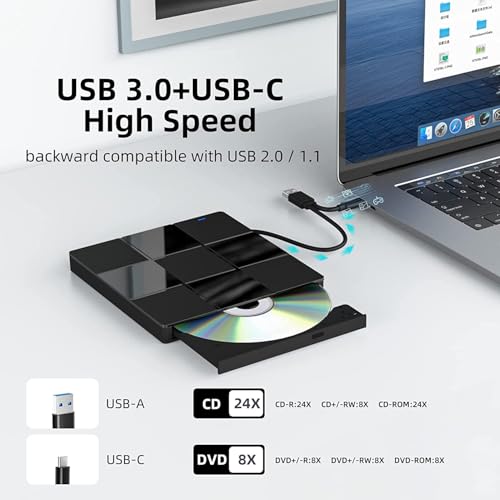 Lecteur CD DVD externe noir pour ordinateurs sans lecteur interne USB-C - 2