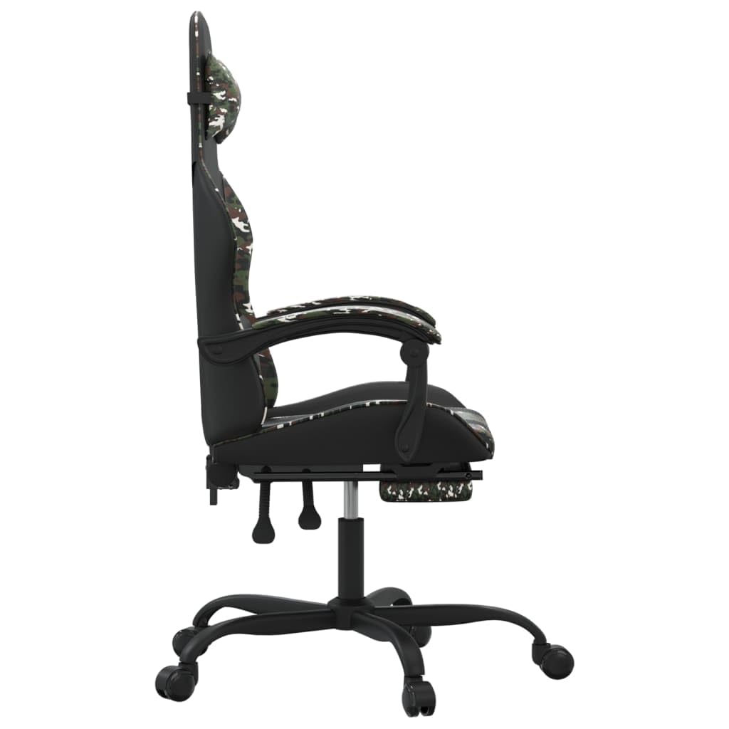 Fotel gamingowy z podnóżkiem i kółkami, ergonomicznie regulowany, sztuczna skóra, kolor maskujący, do biura, pokoju gamingowego i młodzieżowego z zagłówkiem, podłokietnikiem i podparciem