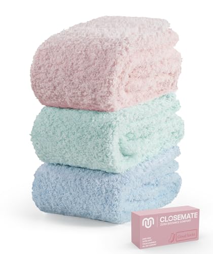 [CLOSEMATE] 靴下 レディース モコモコ靴下 あったか ルームソックス 防寒保温 3足セット 23-28cm ギフトボックス 通気吸湿発熱 厚手 自宅 睡眠 冬 無地