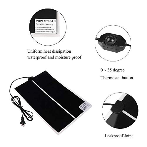 Kabasi Reptile Heating Pad, 20W 16.5X11 Inch Waterproof Reptile Heat Pad Under Tank Terrarium With Temperature Control, Safety Adjustable Reptile Heat Mat For Turtle thumb #2