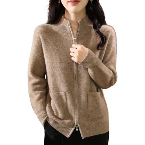 Women 100 Percent Merino Wool Sweater Half-high Collar Cardigan Thickening Tops Cashmere Zipper Knitting Jacket