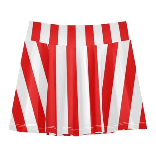 Red White Stripes Girls Athletic Skorts Flowy Golf Tennis Skirts with Shorts & Pocket