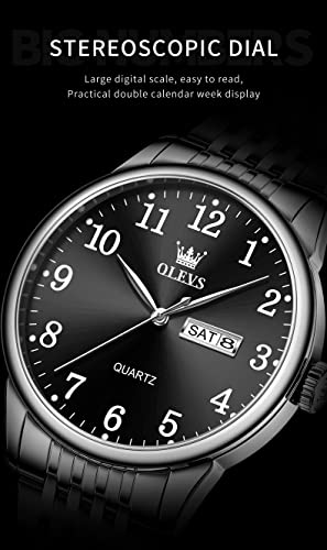 Image of OLEVS Mens Watch Stainless Steel Analog Quartz Watches for Men Day Date Easy Read Diamond Waterproof Dress Luxury Classic Casual Big Face Blue /Black /Gold /Silver Roman Arabic Numerals Men's Wrist Watch