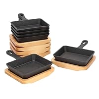 Megachef Cast Iron Mini Fry Pan/Saute Pan with Wood Tray, Cookware, Bakeware, Serveware (6 Piece)