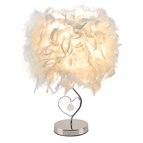 Lampe de chevet GUANSHAN en plumes, abat-jour moderne, lampe de table avec cristal en forme de...