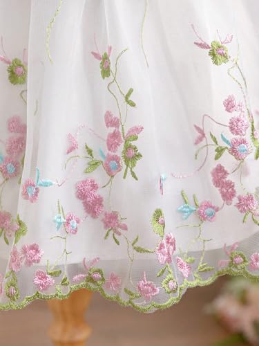 Image of Tagas Girls' Knee-Length Dress|Elegant Floral Embroidered Baby Girl Party Dress with Bow|Soft Net Layered Frock for Birthday, Wedding & Festive Occasions|Comfortable & Stylish