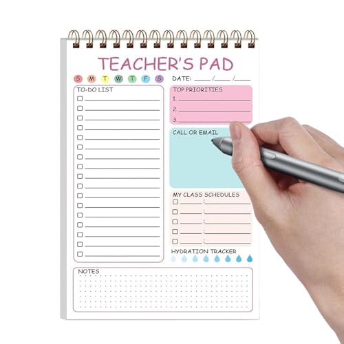 先生用メモ帳 - ツインコイル綴じメモ | 50シート 教師のTo-Doリストメモ帳 | 先生用ノート 50シート | 5.8 x 8.3インチ | 教室や仕事の予定に欠かせないかわいいデイリープランナー