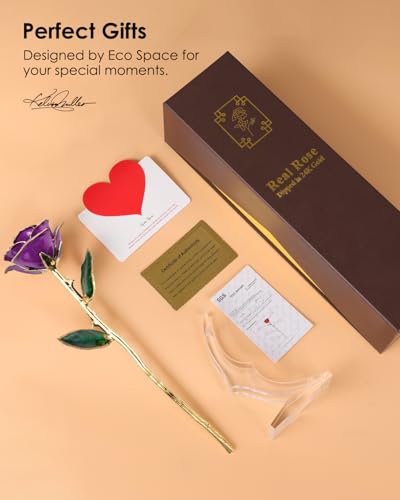 Image of 24K Gold Dipped Preserved Real Rose, Decorative Gift, Purple