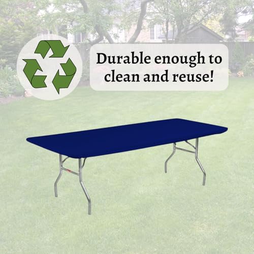 Image of Kwik-Covers 6' Rectangle Plastic Table Covers 30 inch x 72 inch, Bundle of 5 (Navy Blue)