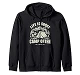 life is short camp often funny hikihg e camping fans retro felpa con cappuccio