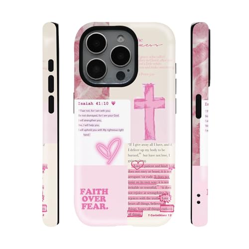 qizjio Bible Verse Phone Case Shockproof Protective Pink Cross Cases for iPhone 14 Pro