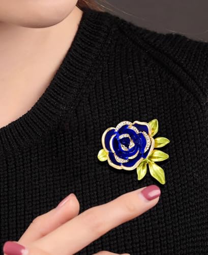 Image of Dainty Rose Flower Leaf Brooch Pin for Women Unisex Elegant Enamel Crystal 3D Floral Dainty Dress Accessories Birthday Holiday Jewelry Gift