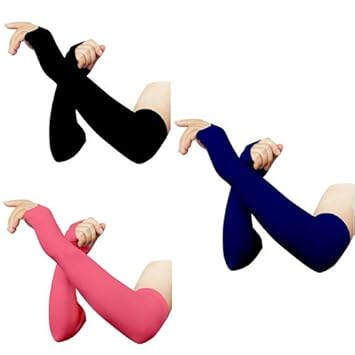 RRC Thumbhole Arm Sleeves - Black,Pink and Navyblue (Pack of 3) Combo