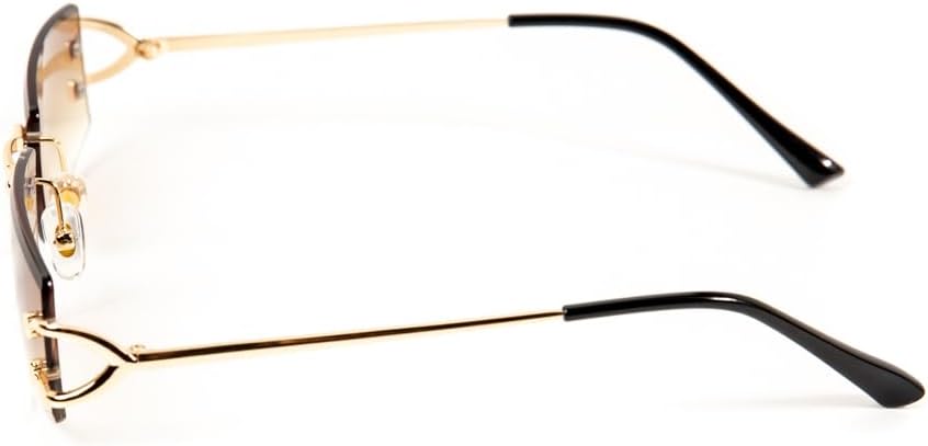 Street Knitted Men Women Stylish Narrow Rimless Light Brown Gradient Tinted Lens Rectangular Gold Frame Shades 90s Rectangular Slim Small Frameless Retro Trendy Hip Hop Square Unisex Sunglasses - Image 6