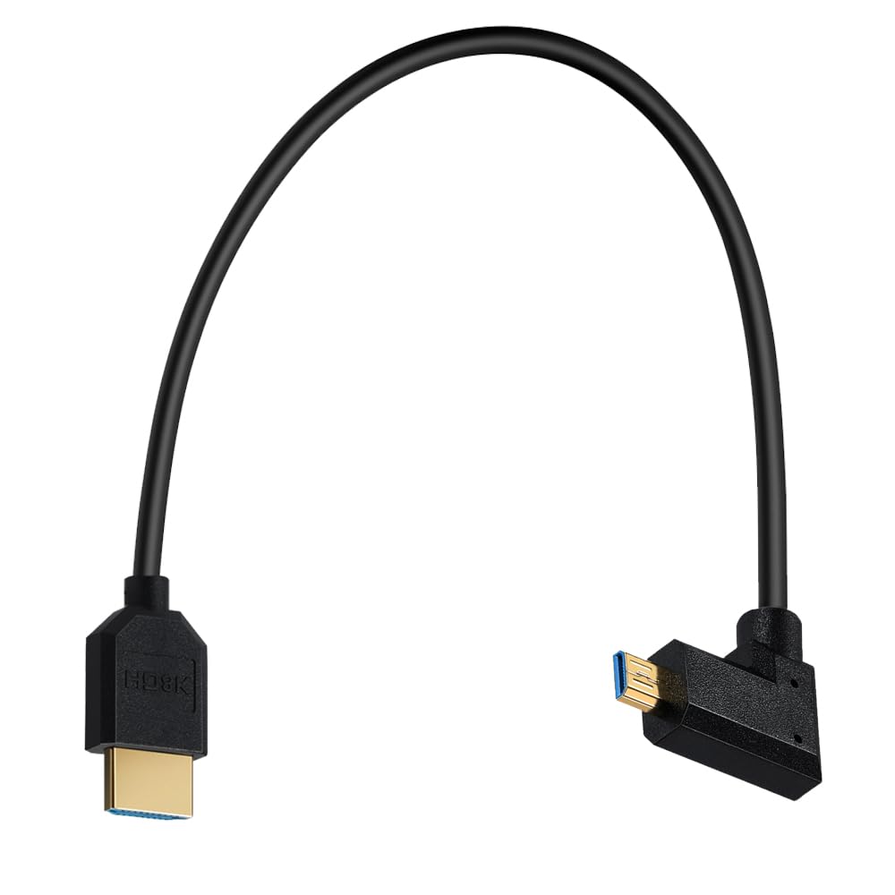 Kework Right Angle Micro HDMI to HDMI Cable 1ft, 2.1 Version, 8K@60Hz/4K@120Hz/2K@240Hz, HDCP2.3, Dolby & eARC, Dynamic HDR, VRR, QFT, ALLM, QMS, 3D