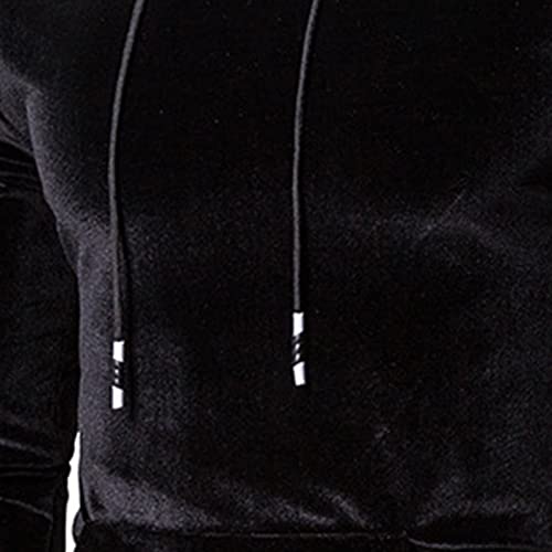 Men'S Velvet Hoodie Sweatshirts Solid Color Long Sleeves Hooded Pullover Casual Fashion Winter Warm Blouse, Black, Medium3