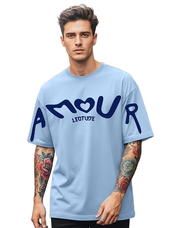 LEOTUDE Half Sleeve Cottonblend Graphic Print Round Neck Drop Sho...