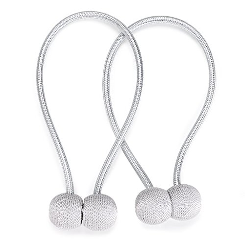 BTSKY Decorative Magnetic Curtain Tiebacks Rope - Window Treatment Hardware Curtain Holdbacks Drape Holder for Home Office, Set of 2 (Grey)