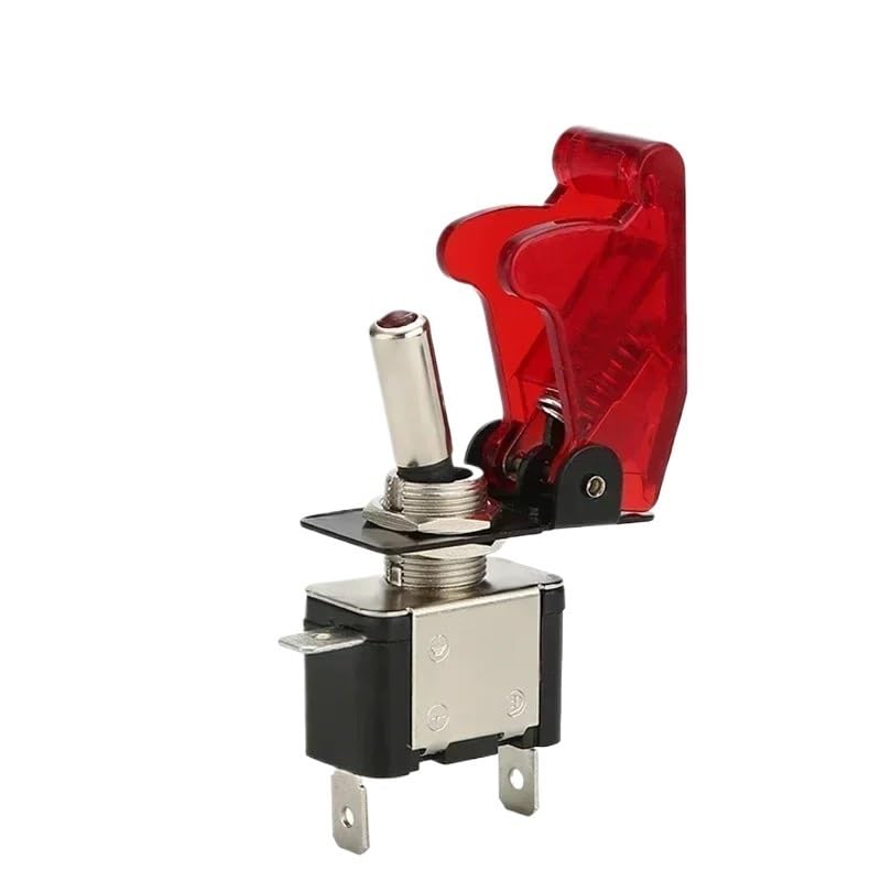 Auto coche barco camión 12V LED interruptor de palanca luz iluminada 3 pines encendido apagado 20A con cubierta abatible hacia arriba for aviones de seguridad protector rojo verde(White Cover,Blue LED