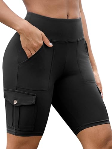VOOVEEYA High Waisted Workout Biker Shorts Women Tummy Control Yoga Running Shorts with Cargo Pockets Gym Athletic Shorts