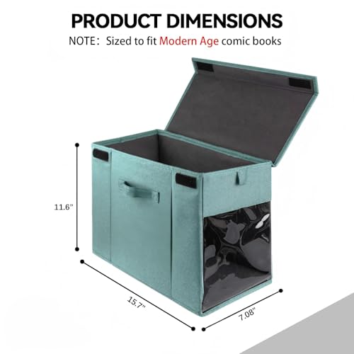 Image of 2 Pack Comic Book Storage Box with Lid for Modern Age, Collapsible Magazine Organizer with Clear Window, Green