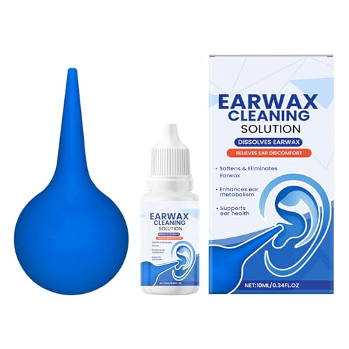Gotas para los Oídos para Eliminar - Gotas Disolventes de Cerumen con Jeringa de Pera,Disolvente Natural para Picor Endurecimiento Acúfenos Zumbido | Para Hombres Mujeres Adultos Mayores con Acúfenos
