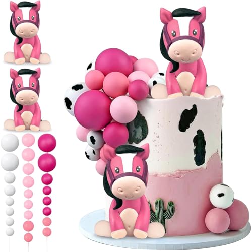 Décoration gâteau poney rose kit anniversaire enfant pour fille et garçon