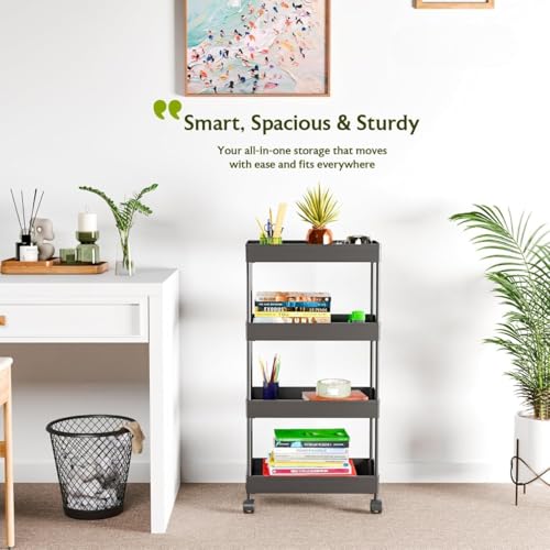 Image of Plastic Storage Rack Trolley with Wheels, 3 Layer Multipurpose Organizer Shelf for Kitchen, Bathroom & Bedroom, Open Storage Cart for Fruits, Vegetables, Toiletries, Snacks (3 Layer)
