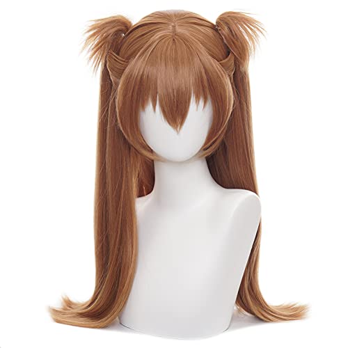 HIROAKIYA Asuka Langley Wig Brown, Asuka Langley Cosplay Wig with Wig Cap Clip Ponytails