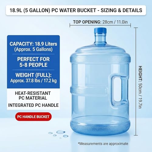 Récipient d'eau réutilisable avec poignée et pichet de 5 gallons